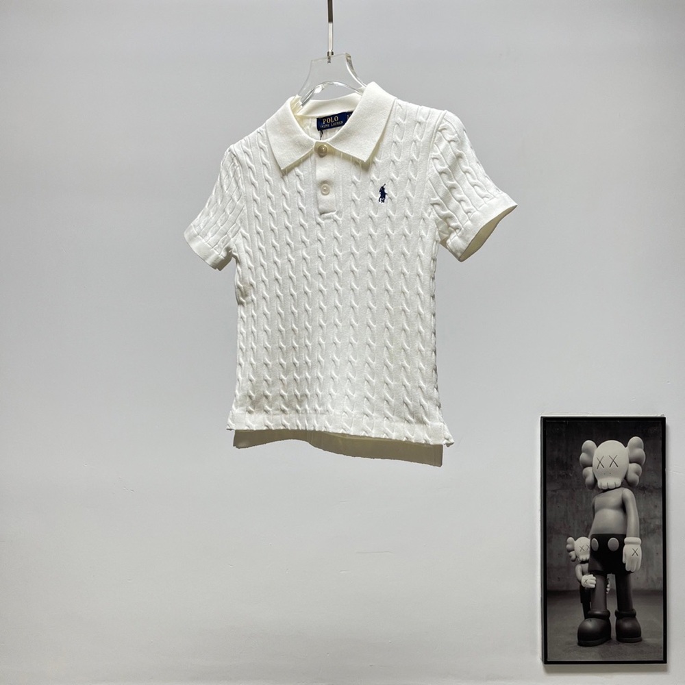 Polo by Ralph Lauren White Cable-Knit Polo with Navy Pony